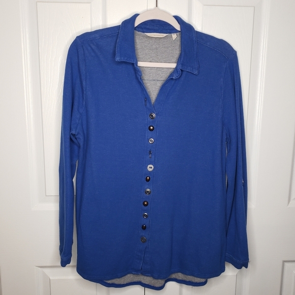 Soft Surroundings Sydney Shirt Tunic Top XL Buttondown Waffle Knit Mixed Media - Picture 3 of 11